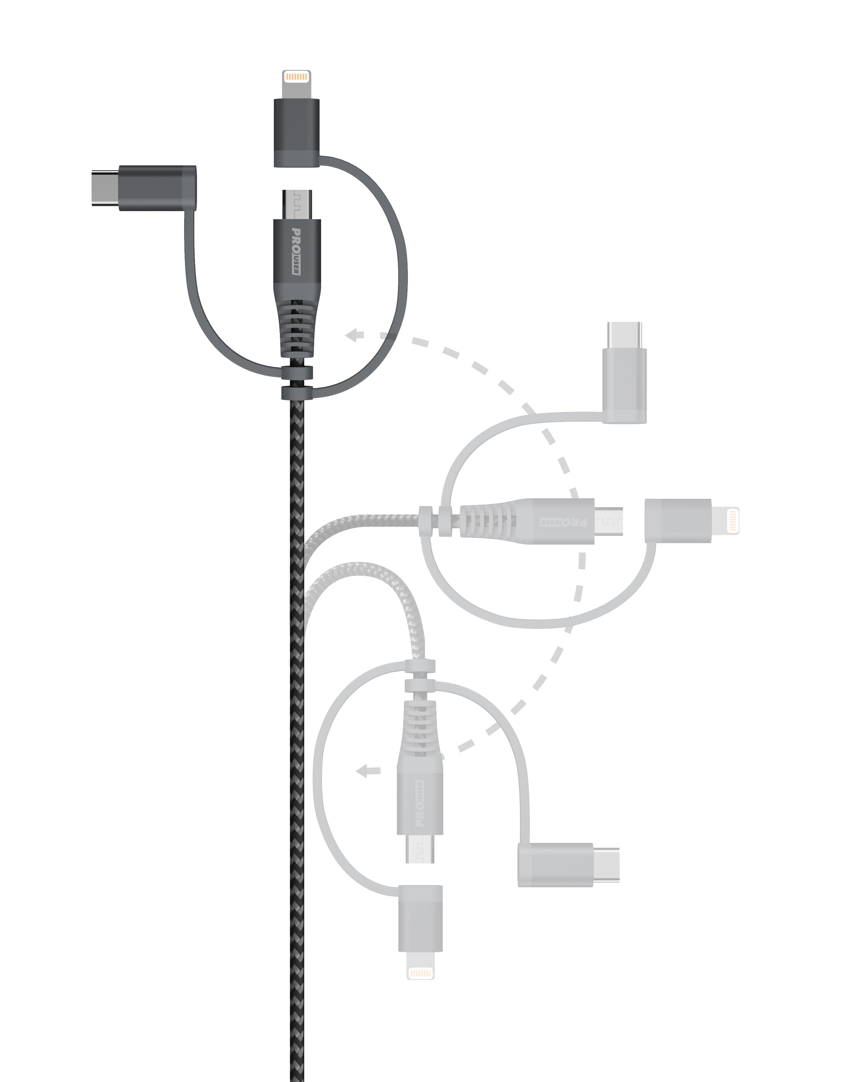 Pro User Set 3-in-1 USB-Kabel in zwei Längen: 50cm / 100cm